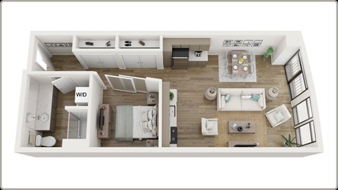 Floor plan for 1 bed, 1 bath, 610 sqft